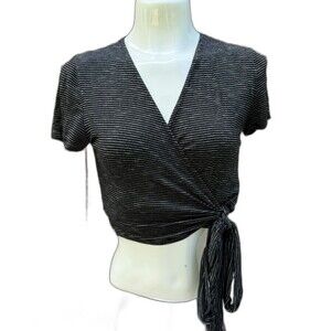 Final Touch Size S Striped Crop Wrap‎ Tee USA Y2K Hipster Coastal